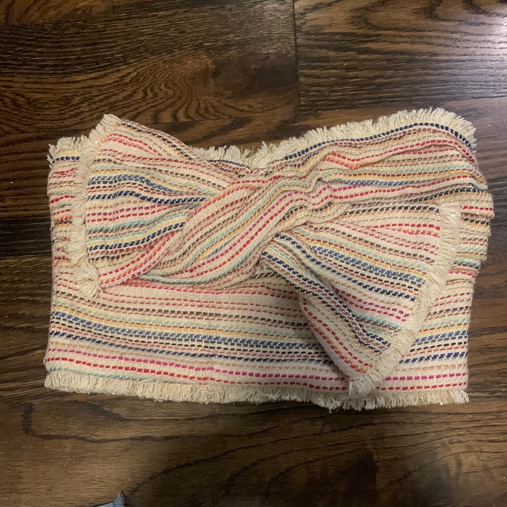 LOVERS + FRIENDS Bow Fringe Tweed Strapless Crop Top